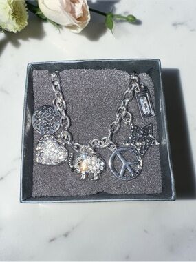 Coach Vintage Silver Bracelet with Heart, Peace, Star & Elephant Charm NWOT